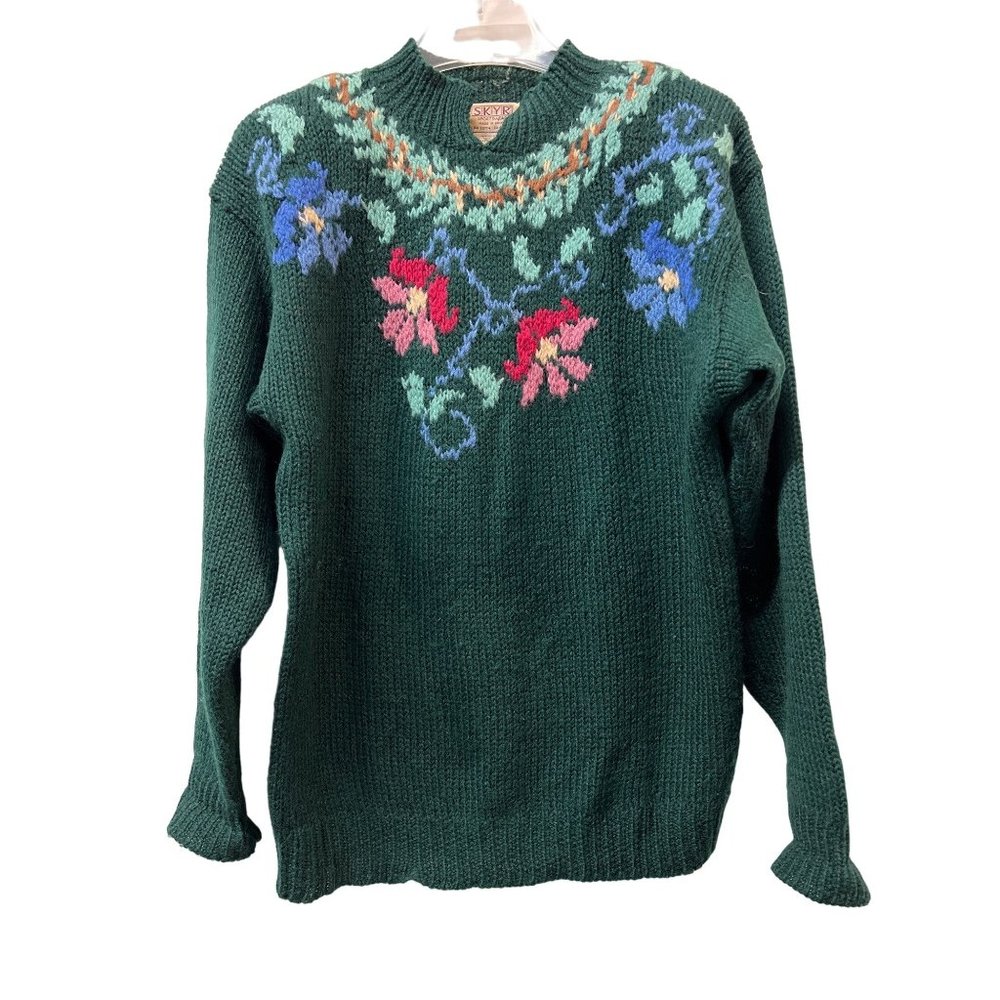 Skyr Sportwear 100% Wool Sweater Vintage Floral Knit